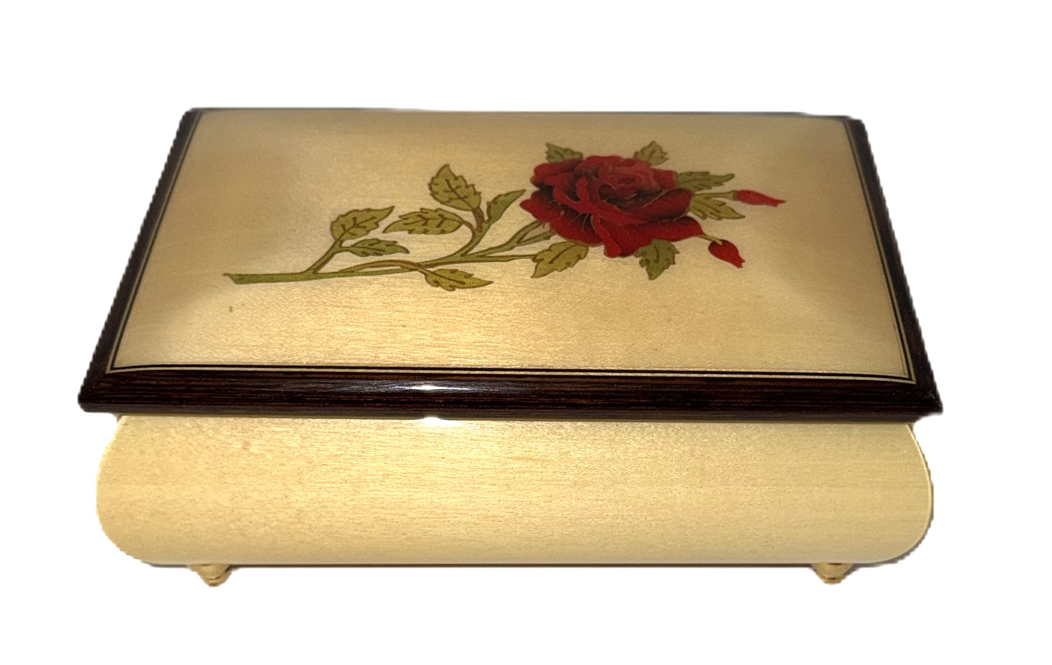Single Red Rose on Burled Elm music box