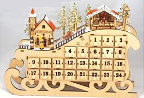 Advent Calendar natural wood with lightable Swiss Village on Top 