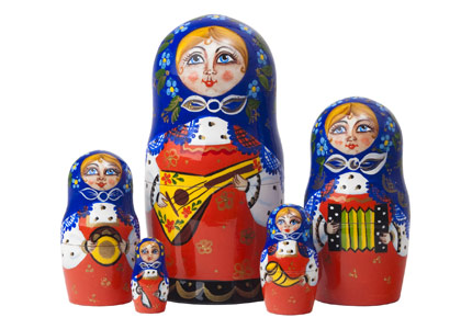 Classic Russian nesting  doll babuska clad girl balalaika player