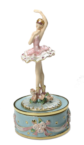 Rotating Ballerina Dances Among Flowers Enamel Figurine