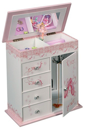 Four Drawer Musical Jewelry Box featuring ballet shoes with Musical Ballerina
