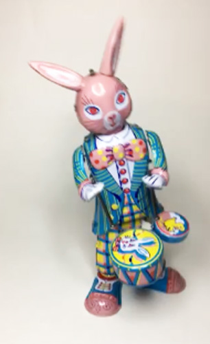 Drummer Bunny Animated Tin Toy Drummer Bunny Animated Tin Toy