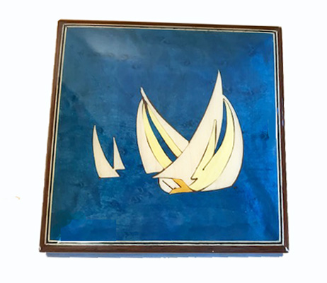 Sail boats Italian inlay on a Blue Music Box