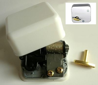 sankyo music box mechanism with white casing 