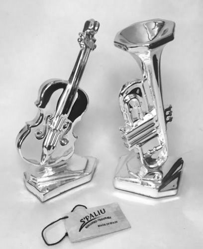 Pair of Silver Sculptures - Violin and Trumpet 