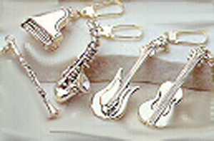 Modern Sterling Silver Musical Instrument Keychains 