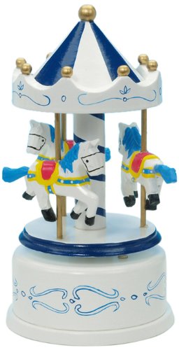 Wooden Musical Carousel in White with Blue