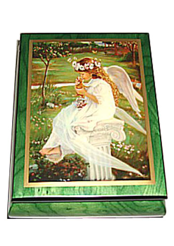 Angel with Kitten on Green Musical Box 