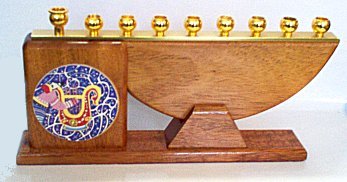 Wooden Musical Menorah with Blue Design