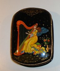 Russian Enamel Box with Harpist -  Artist Signed 