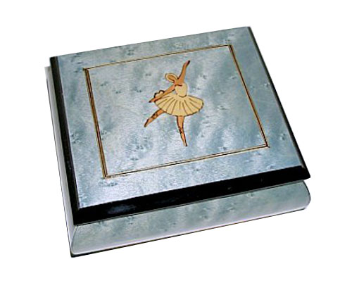 Ballerina Italian Inlay on Blue Music Box with Filetto Border 