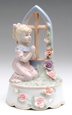 Porcelain Musical Figurine Girl Praying with Cross