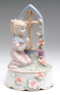 Porcelain Musical Figurine Girl Praying with Cross