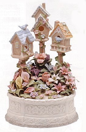 three Bird Houses Porcelain figurine