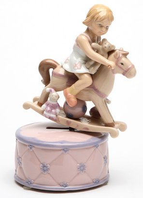 Animated Girl on a Rocking Horse Musical Figurine