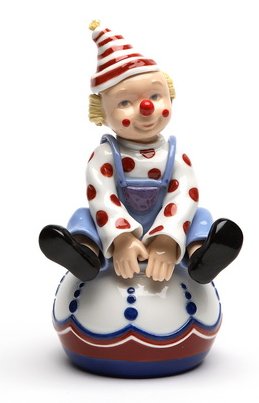 Porcelain Baby Clown Sitting on Ball