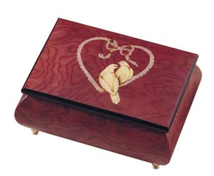 Wine Music Box with Doves on Heart Shaped Ribbon