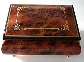 Italian elm Musical box with baroque border design