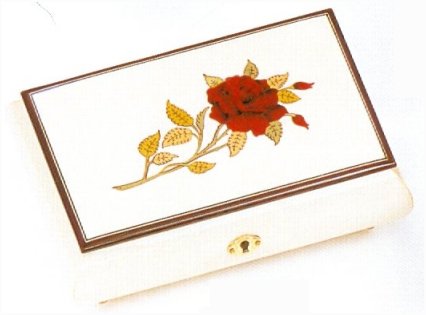 Single Red Rose on Glossy White Musical  Box with Lock (1.18)