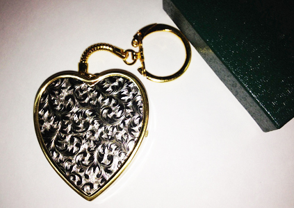 Vintage Embossed Musical Heart Shaped Locket Keychain