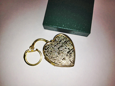 Vintage Musical Keychain Heart Shaped with Pressed Design (Brass)
