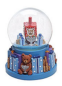 Water Globe with Dreidel and musical base with presents and teddy bear