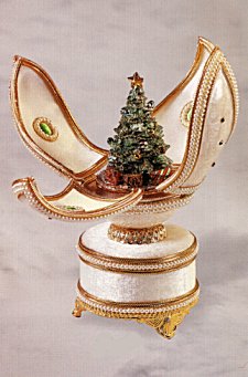 Four doors reveal Christmas tree in music box genuine egg