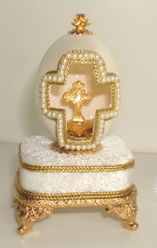 jeweled crucifix design music box made of genuine egg shell