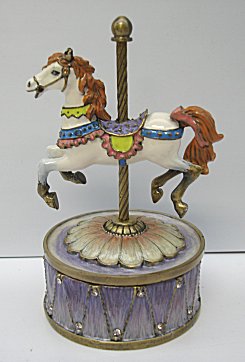 Brown and White Carousel Miniamture enamelled musical horse