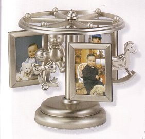 Photo Frame Musical Carousel in Pewter Finish