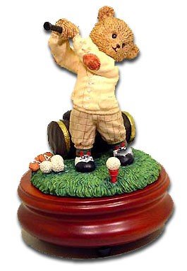 Bear golfer figurine music box