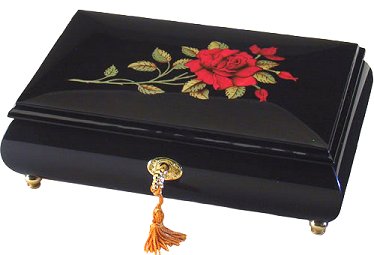 Wood Inlay by Ercolano Red Rose on Black Lacquer 8 inch (1.18) 