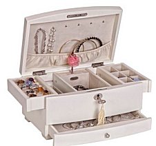 Ivory  Musical Jewelry Box with Tassel and Twirling Ballerina