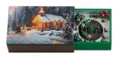 Thomas Kinkade Church Snow scene on mini automated music box