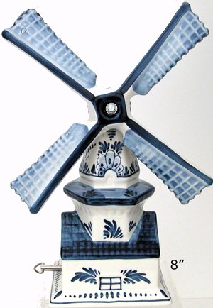 Windmill on House Delft Blue 8 inches