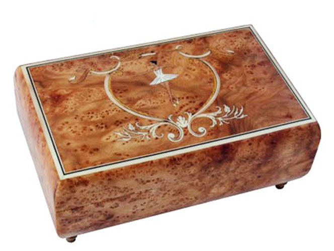 Upscale Italian Inlay of Ballet Dancer on Elm Box with Twirling Ballerina 