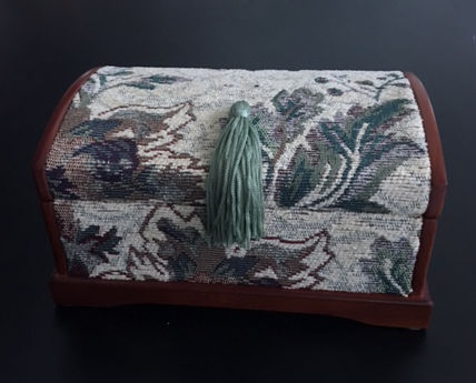 Music Box with Victorian Tapestry and Green Tassle