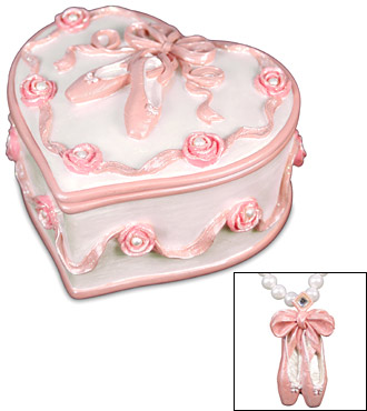 Ceramic Heart w/Ballet Slippers Musical Trinket Box