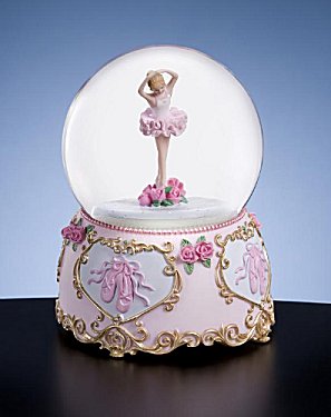 Music Ballerina in Globe Adorned with Hearts Flowers