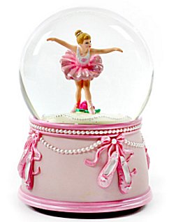    Music Box Ballerina in Water Globe Adorned with Bows and Ballet Shoes