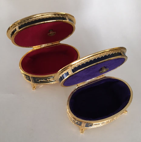 Interior views of 2 Sevres Style Enamel Musical Boxes 