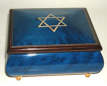 Blue Handrubbed Musical Box featuring the Star of David