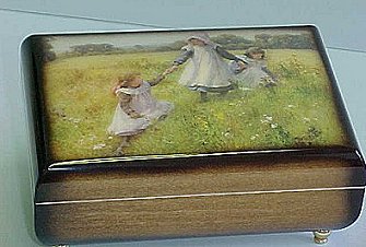 Three Girls in  Meadow Music Box with Round Edges (1.18)