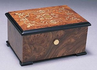 Upscale Elm Music Box with Brass Baroque Inlay