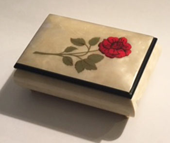 White Music Box with Red Rose Inlay