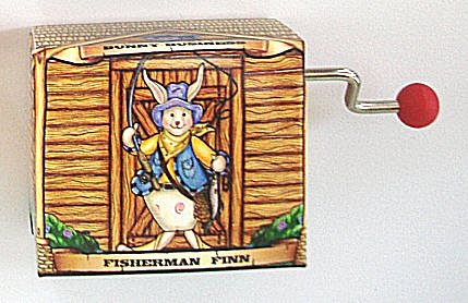 Hand Crank Music Box  Bunny Business Fisherman