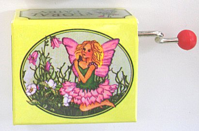 Hand Crank Music Box  Floral Fairy (Yellow with Pink Fairy)