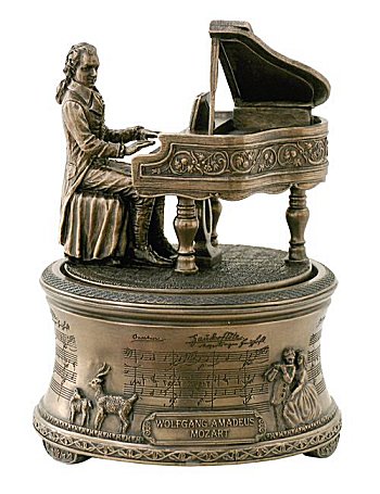 Bronze Mozart at Piano Music Box