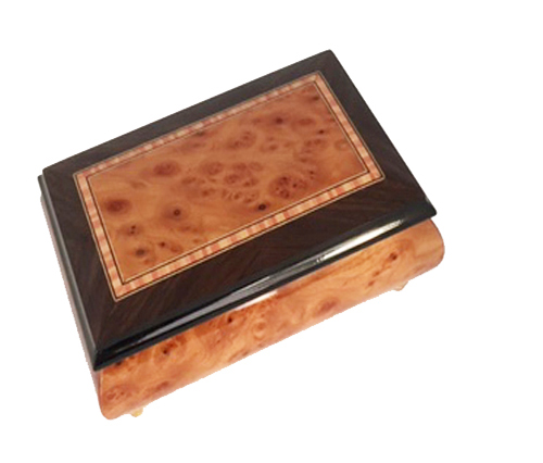 Music Box with Inlaid Rectangle Pattern and small Jewelry compartment 1.18