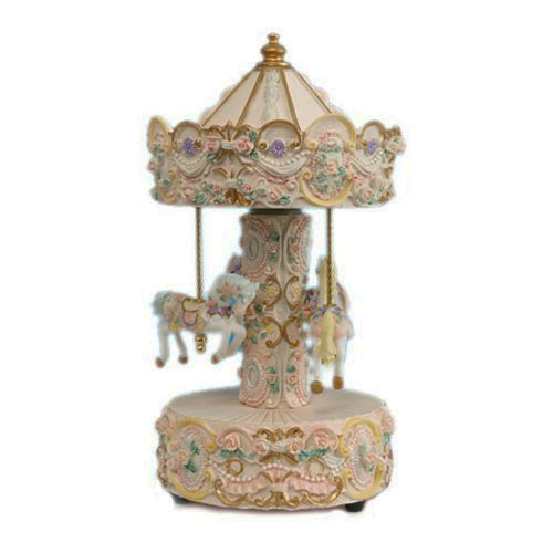 Beige and Gold Three Horse carousel by Musicbox Kingdom